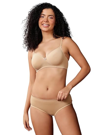 Clovia Women’s Padded Non-Wired Multiway T-Shirt Bra with Matching Mid-Waist Hipster Panty Set